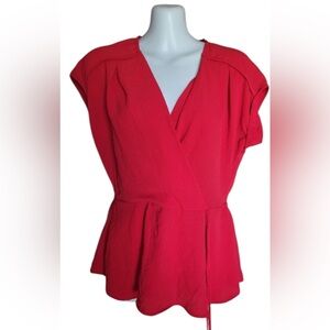 Monteau | Red Wrap Blouse | Size L
